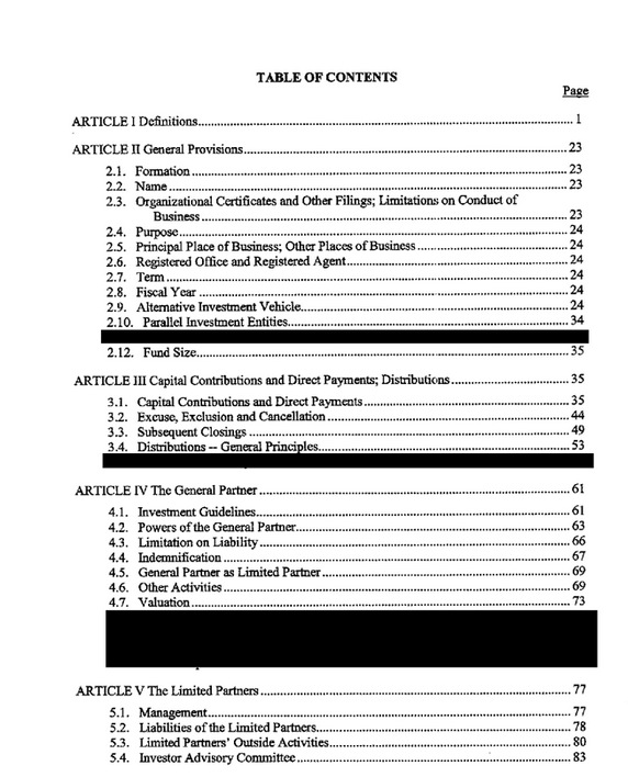 Carlyle LPA Table of Contents Redacted