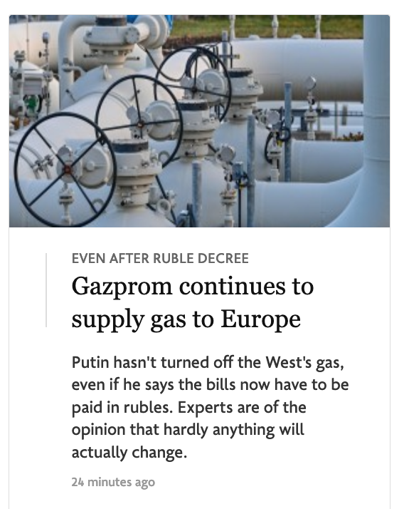 Putin Edict on “Gas for Roubles” Consistent With Original Description (and Our Take); Western Officials Nevertheless Claim a Walkback 2